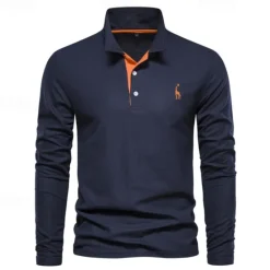 Hot OUKU Men's Golf Shirt Golf Polo Work Casual Lapel Long Sleeve Basic Modern Color Block Embroidery Patchwork Embroidered Spring & Fall Regular Fit Depression Green Black White Red Navy Blue Royal Blue