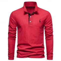 Hot OUKU Men's Golf Shirt Golf Polo Work Casual Lapel Long Sleeve Basic Modern Color Block Embroidery Patchwork Embroidered Spring & Fall Regular Fit Depression Green Black White Red Navy Blue Royal Blue
