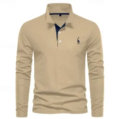 Hot OUKU Men's Golf Shirt Golf Polo Work Casual Lapel Long Sleeve Basic Modern Color Block Embroidery Patchwork Embroidered Spring & Fall Regular Fit Depression Green Black White Red Navy Blue Royal Blue