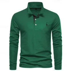Hot OUKU Men's Golf Shirt Golf Polo Work Casual Lapel Long Sleeve Basic Modern Color Block Embroidery Patchwork Embroidered Spring & Fall Regular Fit Depression Green Black White Red Navy Blue Royal Blue