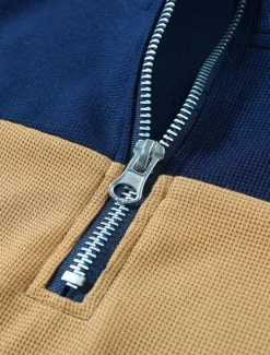 OUKU Men's Golf Shirt Golf Polos Shirts Work Casual Lapel Long Sleeve Basic Modern Color Block Patchwork Quarter Zip Spring & Fall Regular Fit Black White Dark Navy Blue Gray Golf Shirt