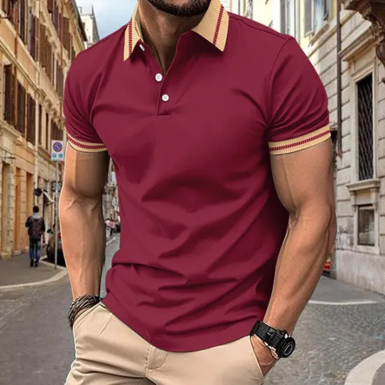 OUKU Men's Golf Shirt Golf Polos Shirts Work Casual Lapel Short Sleeve Basic Modern Color Block Patchwork Buttons Spring & Summer Regular Fit Black White Wine Army Green Navy Blue Blue Golf Shirt