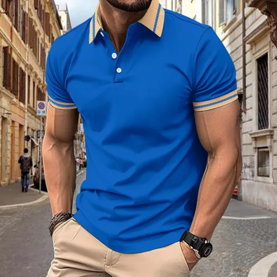 OUKU Men's Golf Shirt Golf Polos Shirts Work Casual Lapel Short Sleeve Basic Modern Color Block Patchwork Buttons Spring & Summer Regular Fit Black White Wine Army Green Navy Blue Blue Golf Shirt