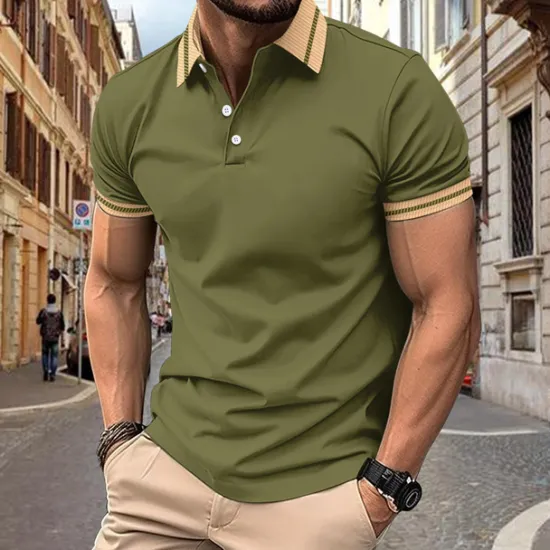 OUKU Men's Golf Shirt Golf Polos Shirts Work Casual Lapel Short Sleeve Basic Modern Color Block Patchwork Buttons Spring & Summer Regular Fit Black White Wine Army Green Navy Blue Blue Golf Shirt