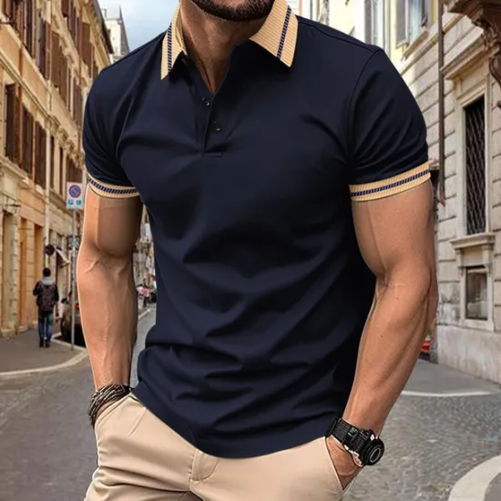 OUKU Men's Golf Shirt Golf Polos Shirts Work Casual Lapel Short Sleeve Basic Modern Color Block Patchwork Buttons Spring & Summer Regular Fit Black White Wine Army Green Navy Blue Blue Golf Shirt