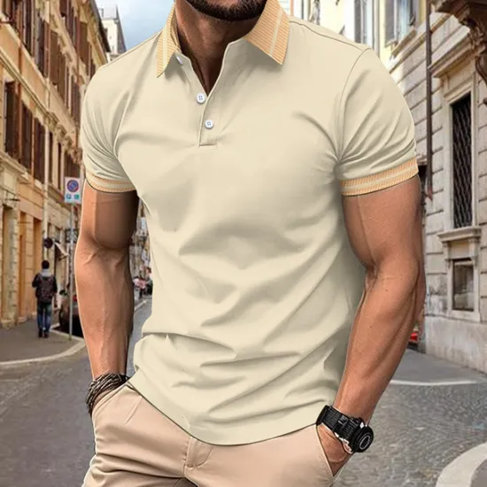 OUKU Men's Golf Shirt Golf Polos Shirts Work Casual Lapel Short Sleeve Basic Modern Color Block Patchwork Buttons Spring & Summer Regular Fit Black White Wine Army Green Navy Blue Blue Golf Shirt