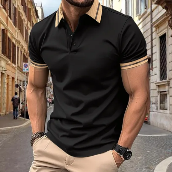 OUKU Men's Golf Shirt Golf Polos Shirts Work Casual Lapel Short Sleeve Basic Modern Color Block Patchwork Buttons Spring & Summer Regular Fit Black White Wine Army Green Navy Blue Blue Golf Shirt