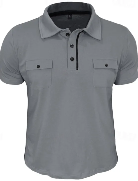Sale OUKU Men's Golf Shirt Golf Polos Shirts Work Casual Lapel Short Sleeve Basic Modern Plain Pocket Buttons Summer Spring Regular Fit Wine Black White Navy Blue Blue Light Grey Golf Shirt