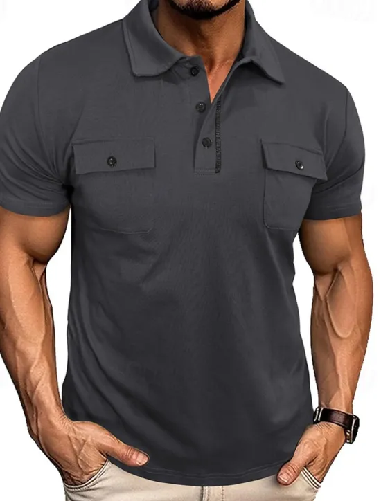 Sale OUKU Men's Golf Shirt Golf Polos Shirts Work Casual Lapel Short Sleeve Basic Modern Plain Pocket Buttons Summer Spring Regular Fit Wine Black White Navy Blue Blue Light Grey Golf Shirt
