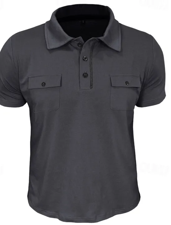 Sale OUKU Men's Golf Shirt Golf Polos Shirts Work Casual Lapel Short Sleeve Basic Modern Plain Pocket Buttons Summer Spring Regular Fit Wine Black White Navy Blue Blue Light Grey Golf Shirt