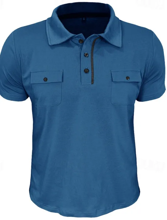 Sale OUKU Men's Golf Shirt Golf Polos Shirts Work Casual Lapel Short Sleeve Basic Modern Plain Pocket Buttons Summer Spring Regular Fit Wine Black White Navy Blue Blue Light Grey Golf Shirt