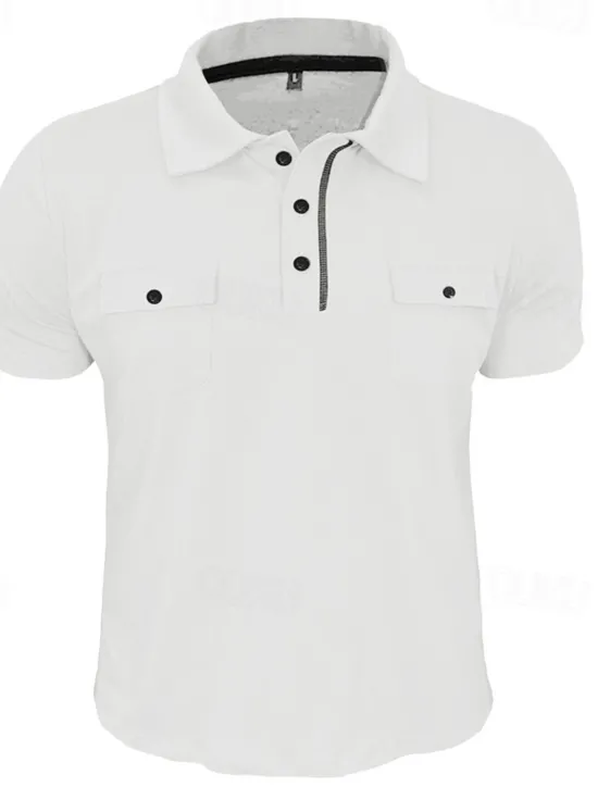 Sale OUKU Men's Golf Shirt Golf Polos Shirts Work Casual Lapel Short Sleeve Basic Modern Plain Pocket Buttons Summer Spring Regular Fit Wine Black White Navy Blue Blue Light Grey Golf Shirt
