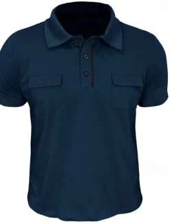 Sale OUKU Men's Golf Shirt Golf Polos Shirts Work Casual Lapel Short Sleeve Basic Modern Plain Pocket Buttons Summer Spring Regular Fit Wine Black White Navy Blue Blue Light Grey Golf Shirt