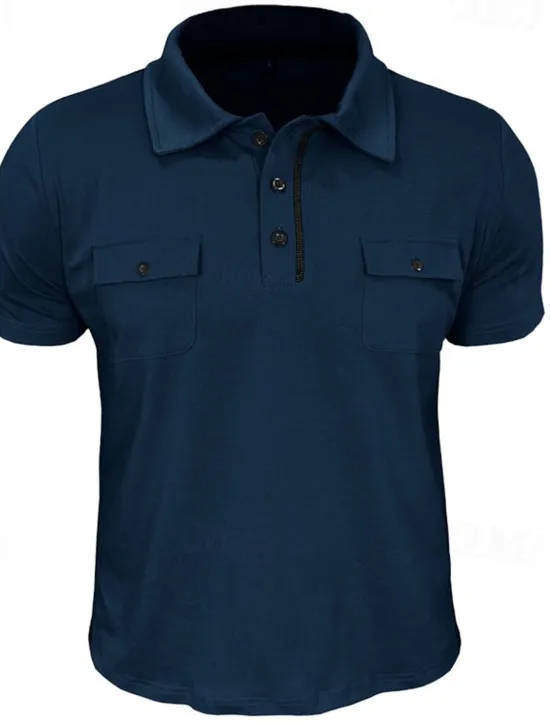 Sale OUKU Men's Golf Shirt Golf Polos Shirts Work Casual Lapel Short Sleeve Basic Modern Plain Pocket Buttons Summer Spring Regular Fit Wine Black White Navy Blue Blue Light Grey Golf Shirt