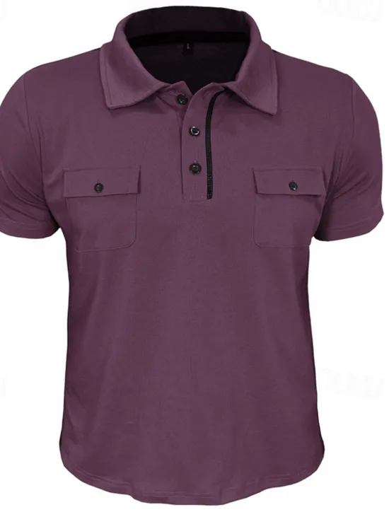 Sale OUKU Men's Golf Shirt Golf Polos Shirts Work Casual Lapel Short Sleeve Basic Modern Plain Pocket Buttons Summer Spring Regular Fit Wine Black White Navy Blue Blue Light Grey Golf Shirt