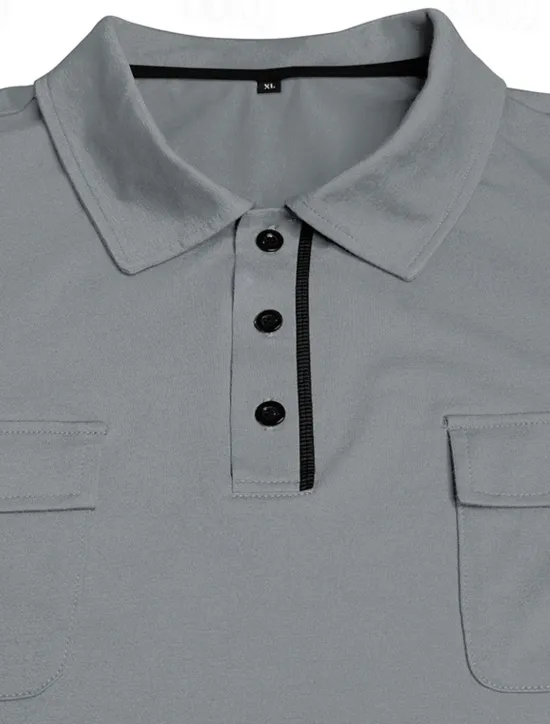 Sale OUKU Men's Golf Shirt Golf Polos Shirts Work Casual Lapel Short Sleeve Basic Modern Plain Pocket Buttons Summer Spring Regular Fit Wine Black White Navy Blue Blue Light Grey Golf Shirt