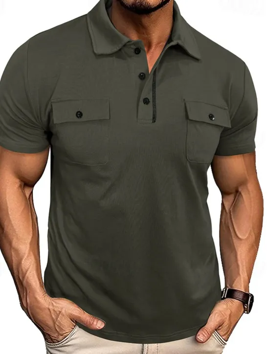 Sale OUKU Men's Golf Shirt Golf Polos Shirts Work Casual Lapel Short Sleeve Basic Modern Plain Pocket Buttons Summer Spring Regular Fit Wine Black White Navy Blue Blue Light Grey Golf Shirt