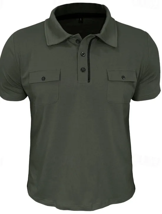 Sale OUKU Men's Golf Shirt Golf Polos Shirts Work Casual Lapel Short Sleeve Basic Modern Plain Pocket Buttons Summer Spring Regular Fit Wine Black White Navy Blue Blue Light Grey Golf Shirt