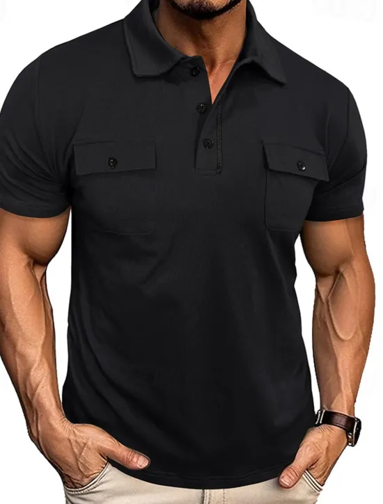 Sale OUKU Men's Golf Shirt Golf Polos Shirts Work Casual Lapel Short Sleeve Basic Modern Plain Pocket Buttons Summer Spring Regular Fit Wine Black White Navy Blue Blue Light Grey Golf Shirt