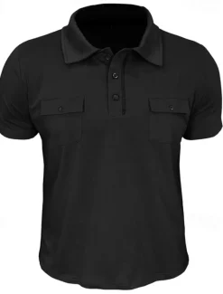 Sale OUKU Men's Golf Shirt Golf Polos Shirts Work Casual Lapel Short Sleeve Basic Modern Plain Pocket Buttons Summer Spring Regular Fit Wine Black White Navy Blue Blue Light Grey Golf Shirt