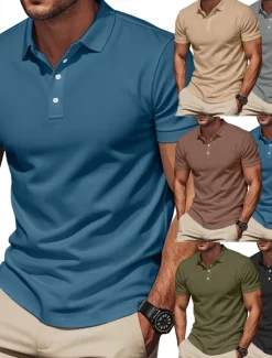 Outlet OUKU Men's Golf Shirt Golf Polos Shirts Work Casual Lapel Short Sleeve Basic Modern Plain Buttons Summer Regular Fit Black Blue Brown Khaki Army Green Gray Golf Shirt