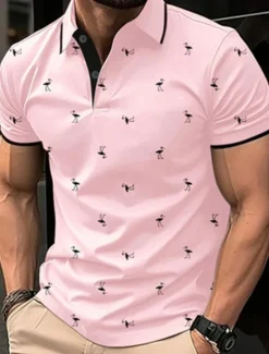 Outlet OUKU Men's Golf Shirt Golf Polos Shirts Work Casual Lapel Short Sleeve Basic Modern Flamingo Buttons Summer Spring Regular Fit Lake blue Wine Dark Red Pink Dark Pink Blue Golf Shirt