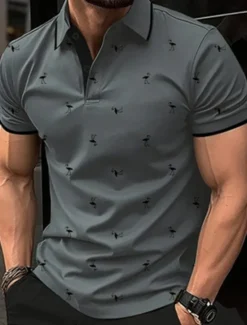 Outlet OUKU Men's Golf Shirt Golf Polos Shirts Work Casual Lapel Short Sleeve Basic Modern Flamingo Buttons Summer Spring Regular Fit Lake blue Wine Dark Red Pink Dark Pink Blue Golf Shirt