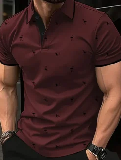 Outlet OUKU Men's Golf Shirt Golf Polos Shirts Work Casual Lapel Short Sleeve Basic Modern Flamingo Buttons Summer Spring Regular Fit Lake blue Wine Dark Red Pink Dark Pink Blue Golf Shirt