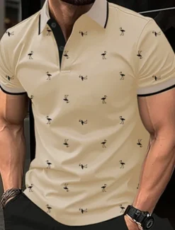 Outlet OUKU Men's Golf Shirt Golf Polos Shirts Work Casual Lapel Short Sleeve Basic Modern Flamingo Buttons Summer Spring Regular Fit Lake blue Wine Dark Red Pink Dark Pink Blue Golf Shirt