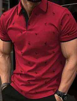 Outlet OUKU Men's Golf Shirt Golf Polos Shirts Work Casual Lapel Short Sleeve Basic Modern Flamingo Buttons Summer Spring Regular Fit Lake blue Wine Dark Red Pink Dark Pink Blue Golf Shirt
