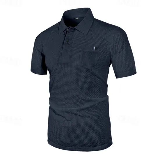 New OUKU Men's Golf Shirt Golf Polos Shirts Casual Sports Lapel Short Sleeve Basic Comfortable Plain Buttons Jacquard Summer Regular Fit Black White Navy Blue Blue sky blue Dark Gray Golf Shirt