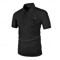 New OUKU Men's Golf Shirt Golf Polos Shirts Casual Sports Lapel Short Sleeve Basic Comfortable Plain Buttons Jacquard Summer Regular Fit Black White Navy Blue Blue sky blue Dark Gray Golf Shirt