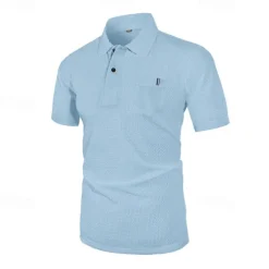 New OUKU Men's Golf Shirt Golf Polos Shirts Casual Sports Lapel Short Sleeve Basic Comfortable Plain Buttons Jacquard Summer Regular Fit Black White Navy Blue Blue sky blue Dark Gray Golf Shirt