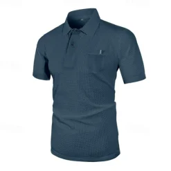 New OUKU Men's Golf Shirt Golf Polos Shirts Casual Sports Lapel Short Sleeve Basic Comfortable Plain Buttons Jacquard Summer Regular Fit Black White Navy Blue Blue sky blue Dark Gray Golf Shirt