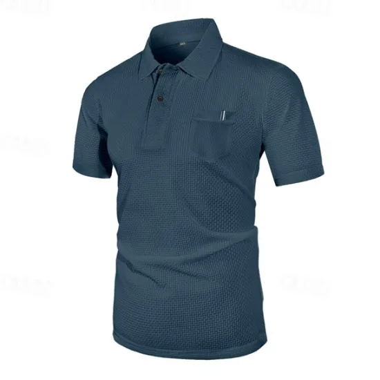New OUKU Men's Golf Shirt Golf Polos Shirts Casual Sports Lapel Short Sleeve Basic Comfortable Plain Buttons Jacquard Summer Regular Fit Black White Navy Blue Blue sky blue Dark Gray Golf Shirt
