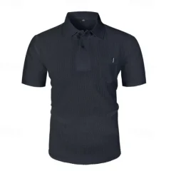 New OUKU Men's Golf Shirt Golf Polos Shirts Casual Sports Lapel Short Sleeve Basic Comfortable Plain Buttons Jacquard Summer Regular Fit Black White Navy Blue Blue sky blue Dark Gray Golf Shirt