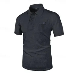 New OUKU Men's Golf Shirt Golf Polos Shirts Casual Sports Lapel Short Sleeve Basic Comfortable Plain Buttons Jacquard Summer Regular Fit Black White Navy Blue Blue sky blue Dark Gray Golf Shirt