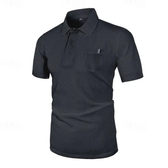 New OUKU Men's Golf Shirt Golf Polos Shirts Casual Sports Lapel Short Sleeve Basic Comfortable Plain Buttons Jacquard Summer Regular Fit Black White Navy Blue Blue sky blue Dark Gray Golf Shirt