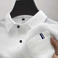 New OUKU Men's Golf Shirt Golf Polos Shirts Casual Sports Lapel Short Sleeve Basic Comfortable Plain Buttons Jacquard Summer Regular Fit Black White Navy Blue Blue sky blue Dark Gray Golf Shirt