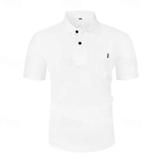 New OUKU Men's Golf Shirt Golf Polos Shirts Casual Sports Lapel Short Sleeve Basic Comfortable Plain Buttons Jacquard Summer Regular Fit Black White Navy Blue Blue sky blue Dark Gray Golf Shirt