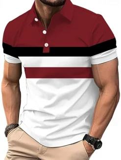 Best OUKU Men's Golf Shirt Golf Polos Shirts Work Casual Lapel Short Sleeve Basic Modern Color Block Patchwork Buttons Summer Spring Regular Fit White Red Navy Blue Gray Golf Shirt