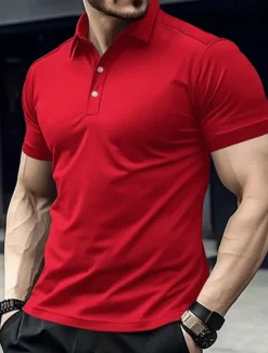 Clearance OUKU Men's Golf Shirt Golf Polos Shirts Work Casual Lapel Short Sleeve Basic Modern Plain Buttons Summer Spring Regular Fit Black White Yellow Red Navy Blue Royal Blue Golf Shirt