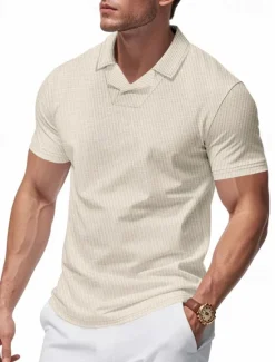 Hot OUKU Men's Golf Shirt Golf Polos Shirts Work Casual Lapel Short Sleeve Basic Modern Plain Patchwork Buttons Summer Regular Fit Sapphire Blue Black White Light Grey Khaki Golf Shirt