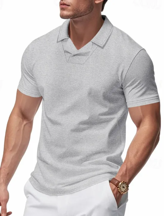 Hot OUKU Men's Golf Shirt Golf Polos Shirts Work Casual Lapel Short Sleeve Basic Modern Plain Patchwork Buttons Summer Regular Fit Sapphire Blue Black White Light Grey Khaki Golf Shirt