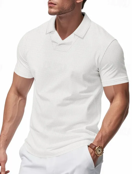 Hot OUKU Men's Golf Shirt Golf Polos Shirts Work Casual Lapel Short Sleeve Basic Modern Plain Patchwork Buttons Summer Regular Fit Sapphire Blue Black White Light Grey Khaki Golf Shirt
