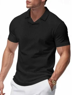 Hot OUKU Men's Golf Shirt Golf Polos Shirts Work Casual Lapel Short Sleeve Basic Modern Plain Patchwork Buttons Summer Regular Fit Sapphire Blue Black White Light Grey Khaki Golf Shirt
