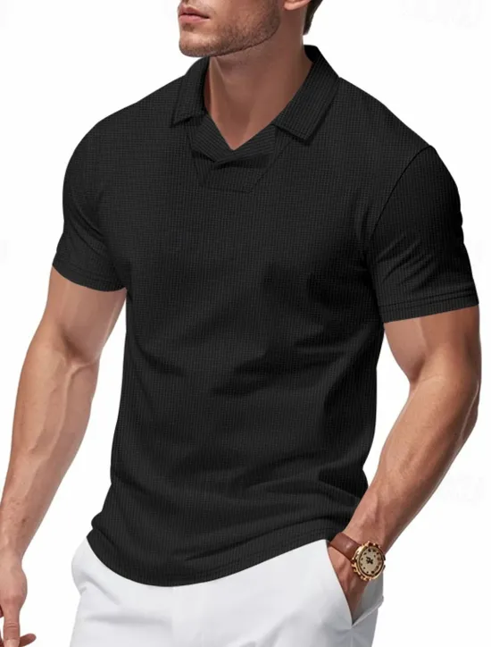 Hot OUKU Men's Golf Shirt Golf Polos Shirts Work Casual Lapel Short Sleeve Basic Modern Plain Patchwork Buttons Summer Regular Fit Sapphire Blue Black White Light Grey Khaki Golf Shirt