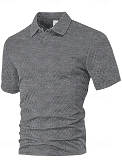 Sale OUKU Men's Golf Shirt Golf Polos Shirts Work Casual Lapel Short Sleeve Basic Modern Plain Buttons Jacquard Summer Spring Regular Fit Black White Navy Blue Khaki Gray Light Blue Golf Shirt