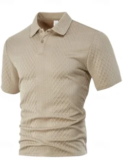 Sale OUKU Men's Golf Shirt Golf Polos Shirts Work Casual Lapel Short Sleeve Basic Modern Plain Buttons Jacquard Summer Spring Regular Fit Black White Navy Blue Khaki Gray Light Blue Golf Shirt