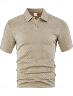Sale OUKU Men's Golf Shirt Golf Polos Shirts Work Casual Lapel Short Sleeve Basic Modern Plain Buttons Jacquard Summer Spring Regular Fit Black White Navy Blue Khaki Gray Light Blue Golf Shirt